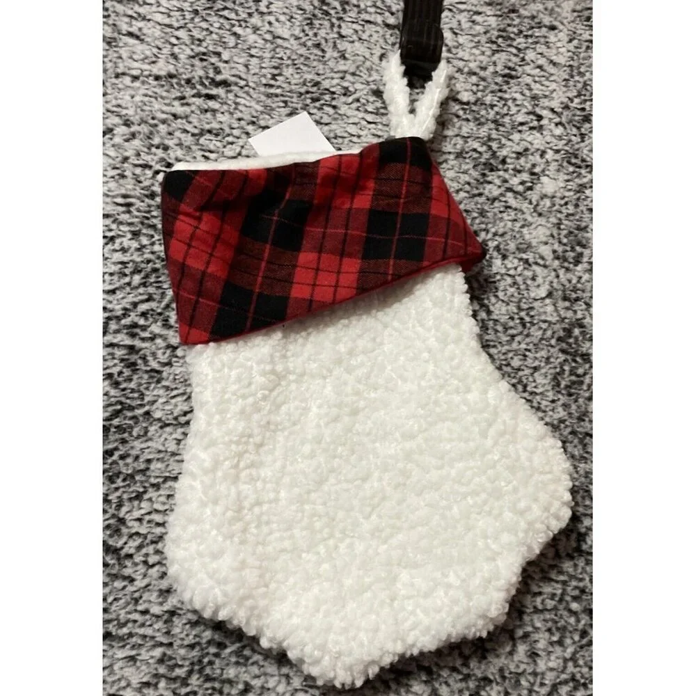 Christmas Stocking Cat Dog Paw Red Black Plaid Heart Sherpa Rustic Cabin NEW 13